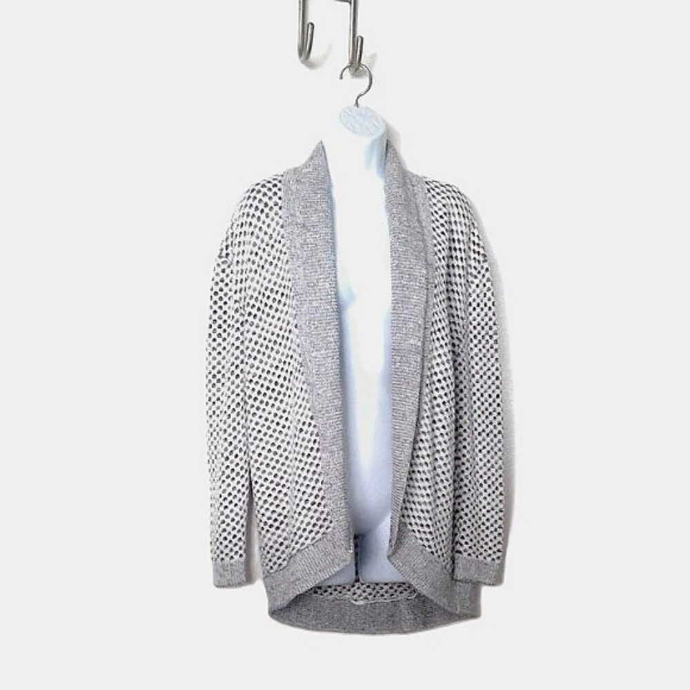 Nordstrom Rack Cardigan Sweater Stretch Grey & White Open Front EUC Sz S